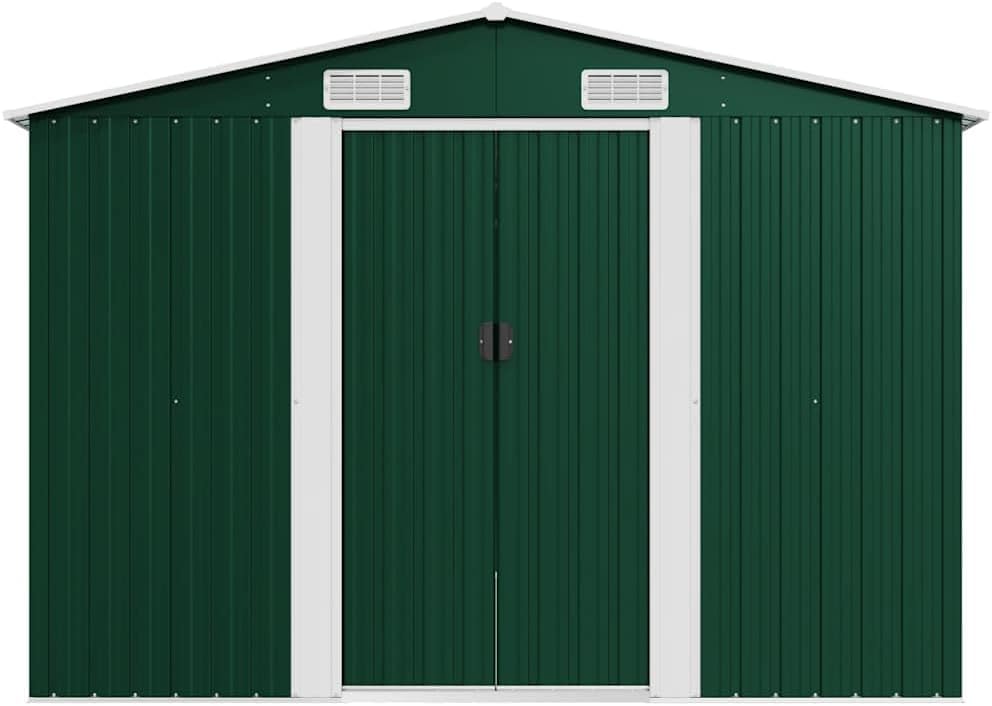 vidaXL - Abri de jardin métal 257x398x178 cm, vert, terrasse et outils