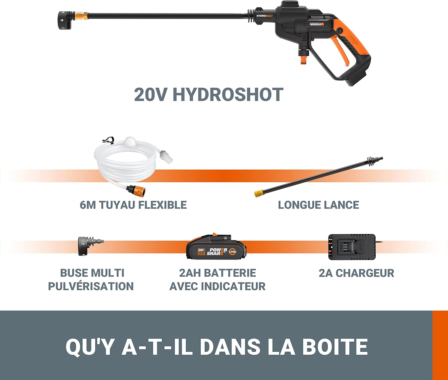 WORX - Hydroshot 20V - nettoyeur sans fil portable compact - WG620E