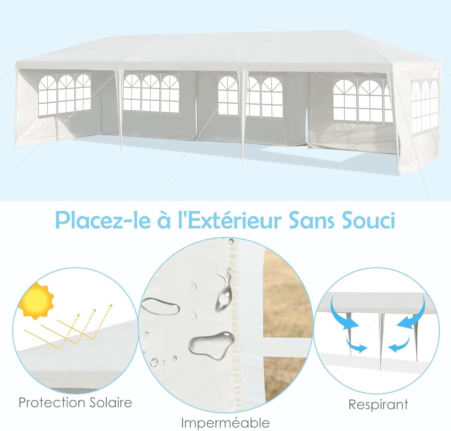 RELAX4LIFE - Tonnelle Barnum 3x9m - 5 parois, étanche, montage facile