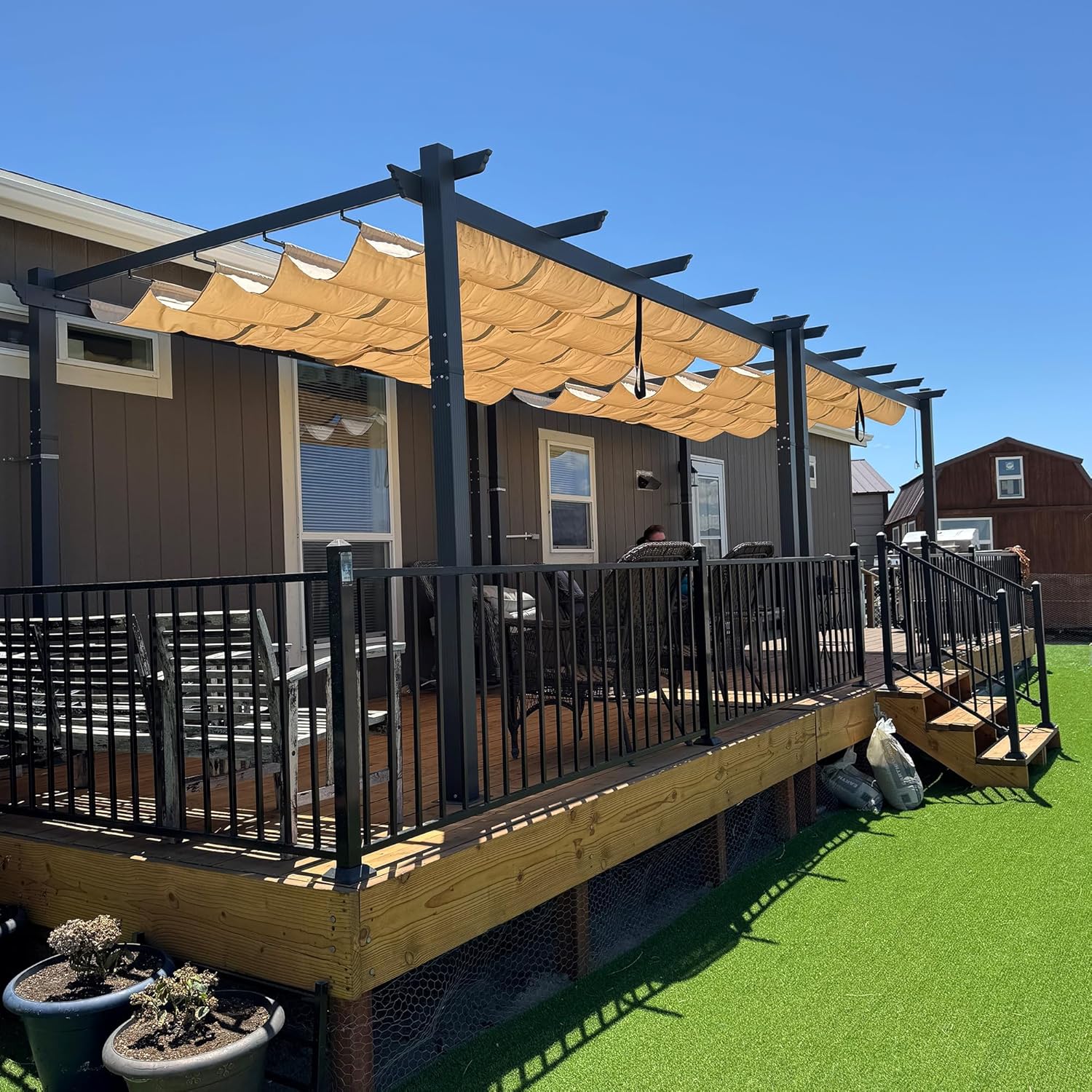 PURPLE LEAF - Pergola Aluminium - 4x3m - Toit coulissant, tissu kaki