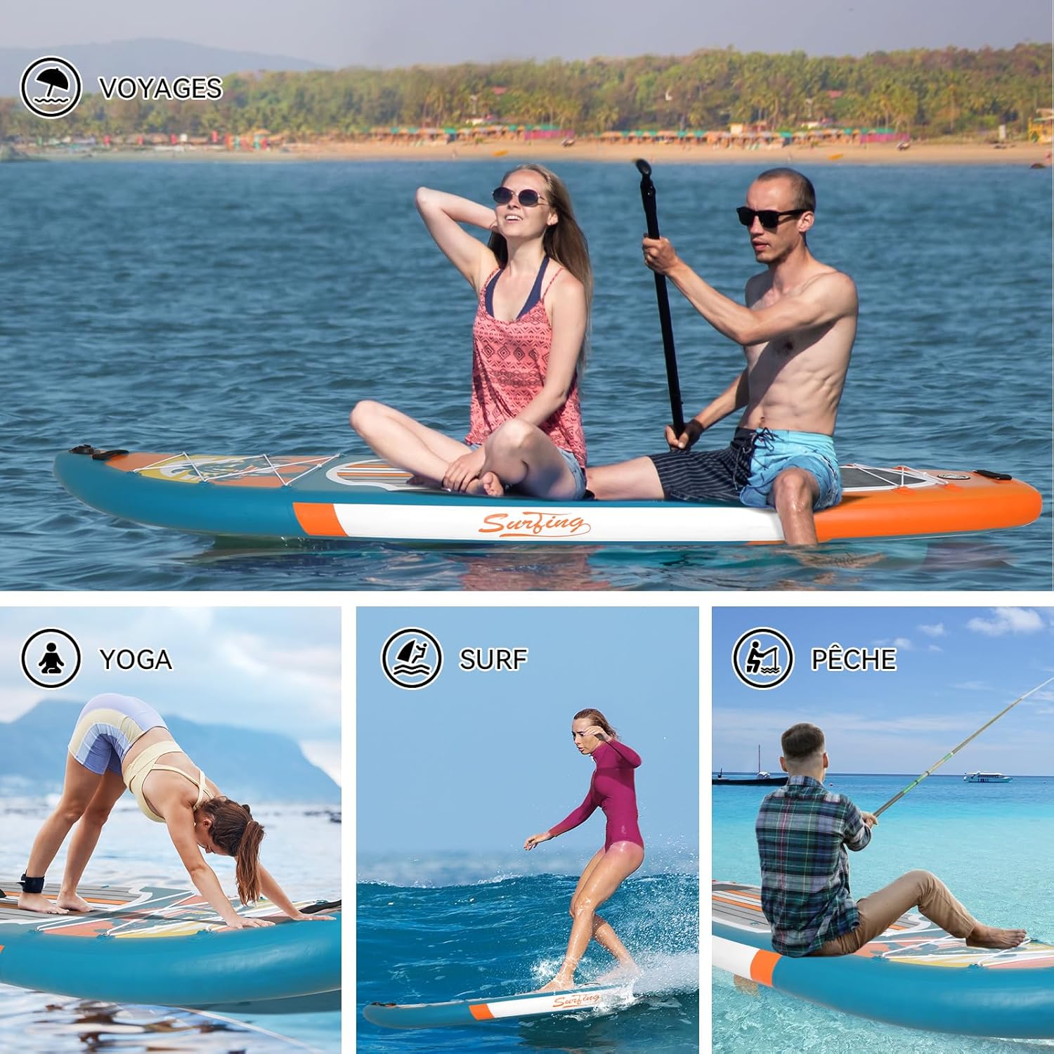 YU YUSING - Paddle gonflable adulte - 320/335cm - 2 personnes, siège kayak, pagaie alu, caméra, pompe, 150kg