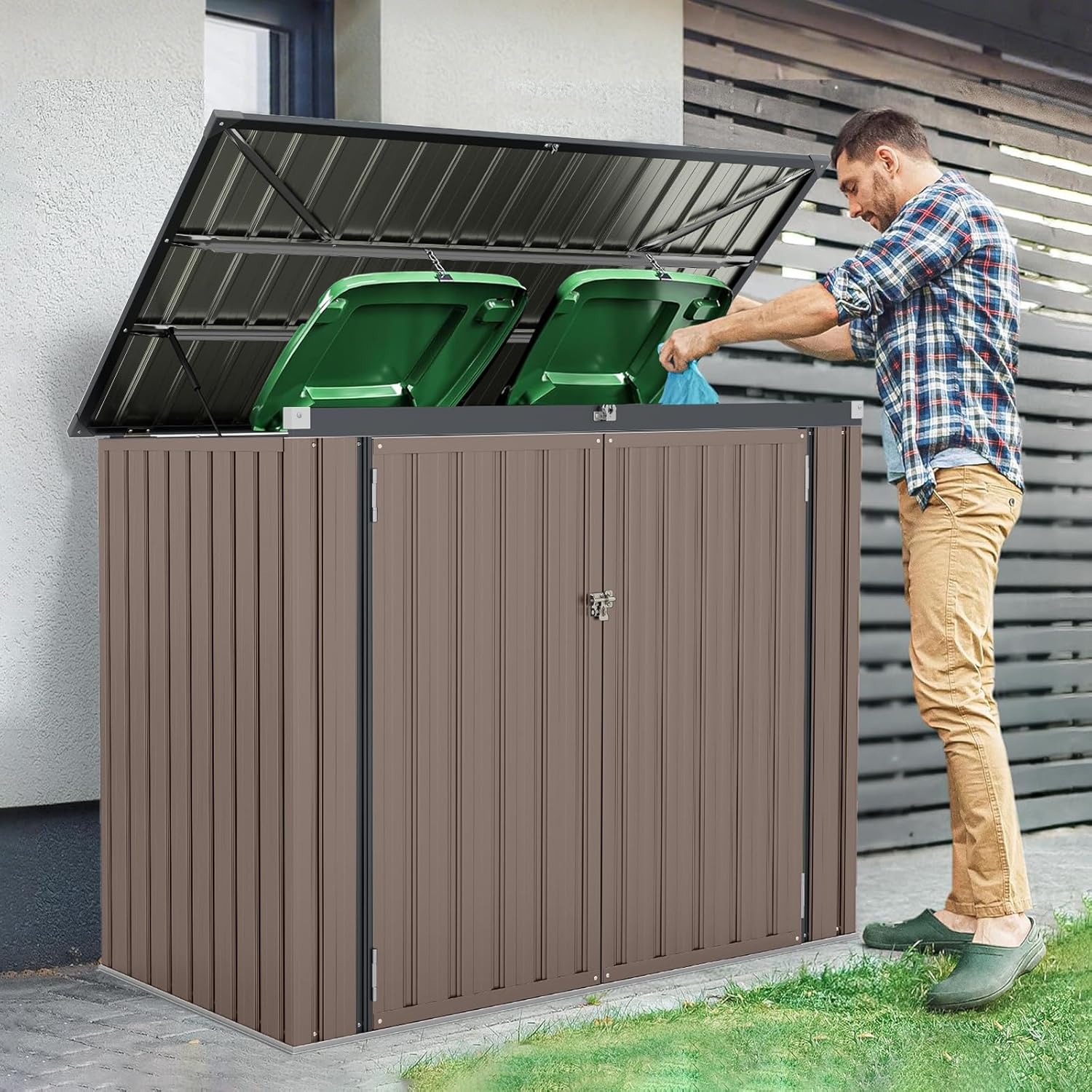 RELAX4LIFE - abri de jardin métal 172x100x129 cm, portes doubles, couvercle relevable