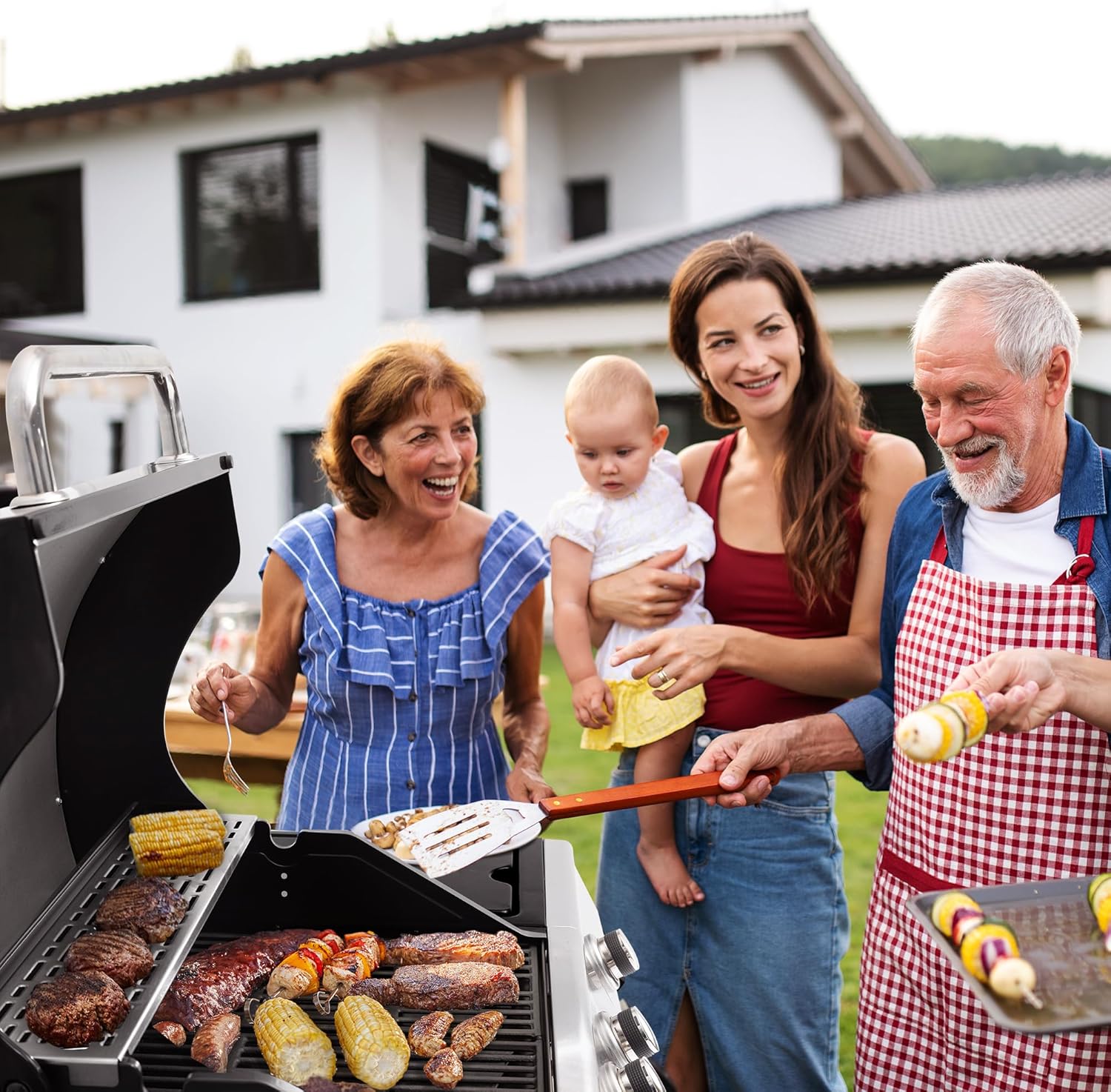 Royal Gourmet – Barbecue Série 4+1 – 14,5kW, inox, tablettes, 2 portes