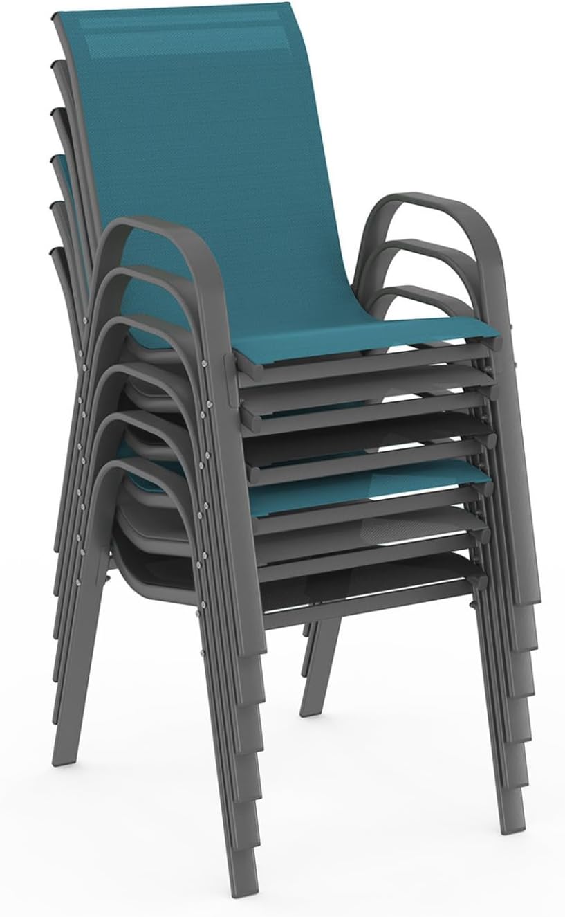 IDMarket - Salon Madrid - Table 150 cm, 6 chaises mix gris/noir/bleu