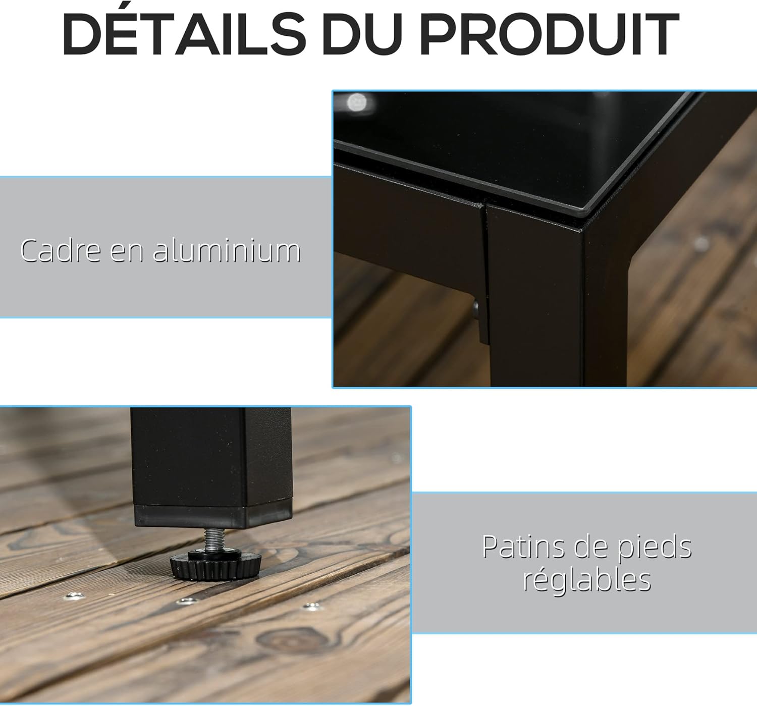 Outsunny - Table rectangulaire extérieur - 180x80x72cm - Aluminium et verre noir
