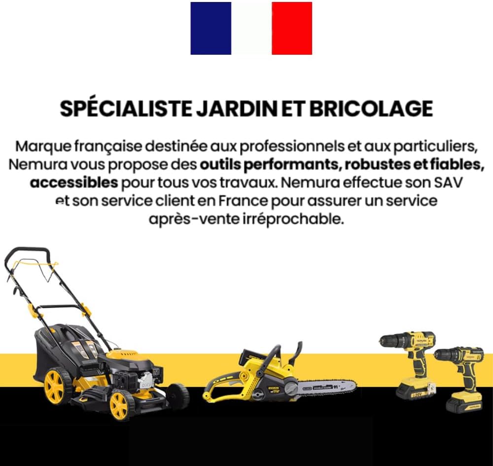 Nemura Tondeuse Autotractée à Batterie 80 V (2x40V) - Coupe 46 cm - Jusqu'à 500 m2 - Fonction Mulching - Livrée avec 2 Batteries 4Ah et 2 chargeurs - Marque Française