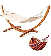 BELONID Hamac avec Support en Bois, 2 Hamacs Inclus, Supporte 200 kg, 320×120×120 cm, Ajustable e...
