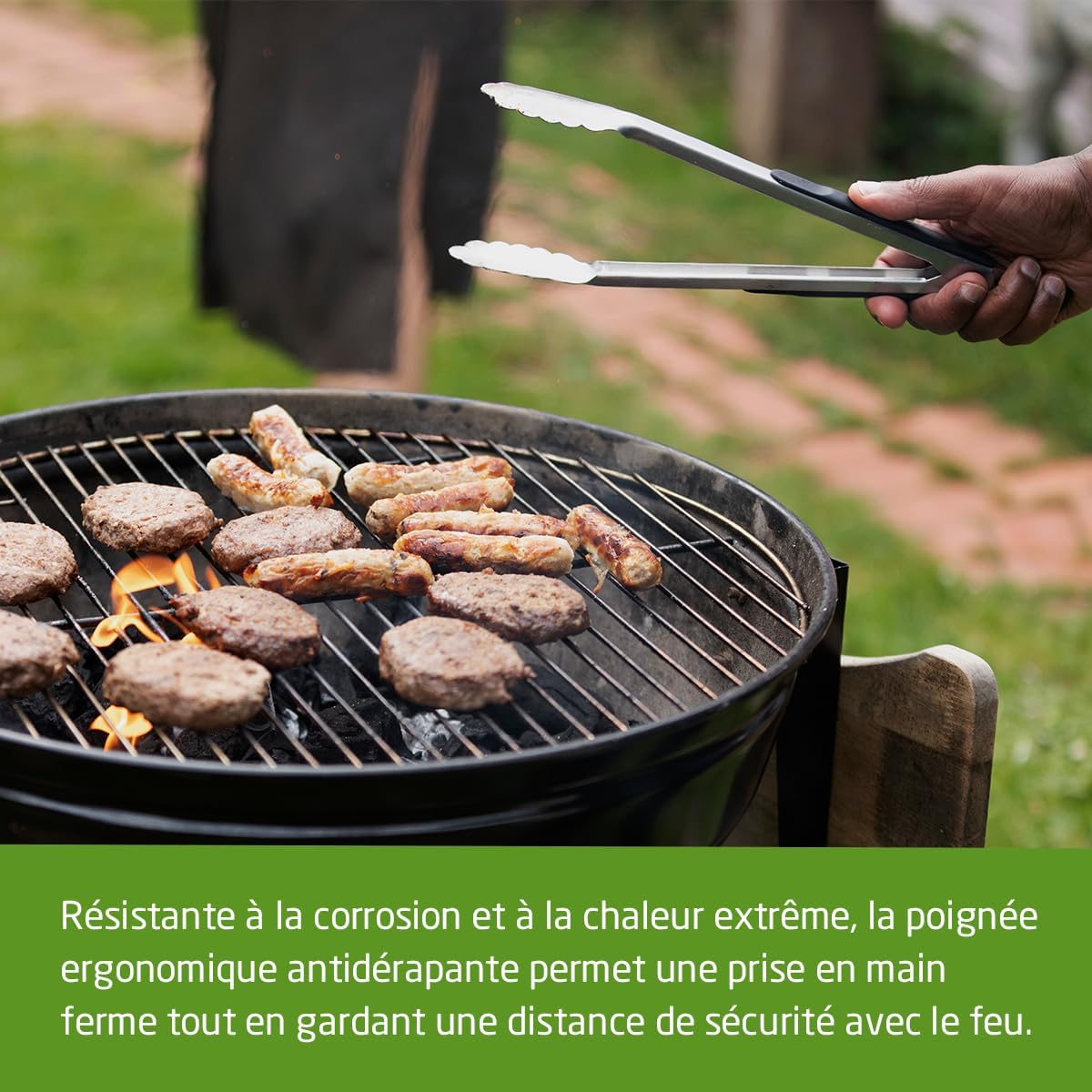 Amig - Pince à barbecue Fireplus - Accessoire de cuisine pour barbecue - Acier inoxydable - Avec poignée en caoutchouc antidérapante - Résistant à la chaleur - 34,5 cm