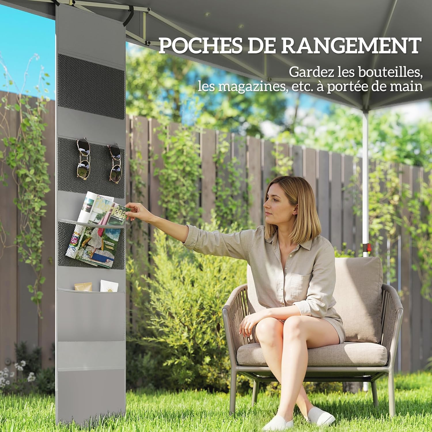 Outsunny Tonnelle de Jardin 3 x 3 m Pop up Tente Pliante Hauteur réglable Protection UV50+ tonnelle Pliante avec 5 Poches 4 Sacs de Sable Sac de Transport à roulettes Montage Facile à 1 Bouton Blanc