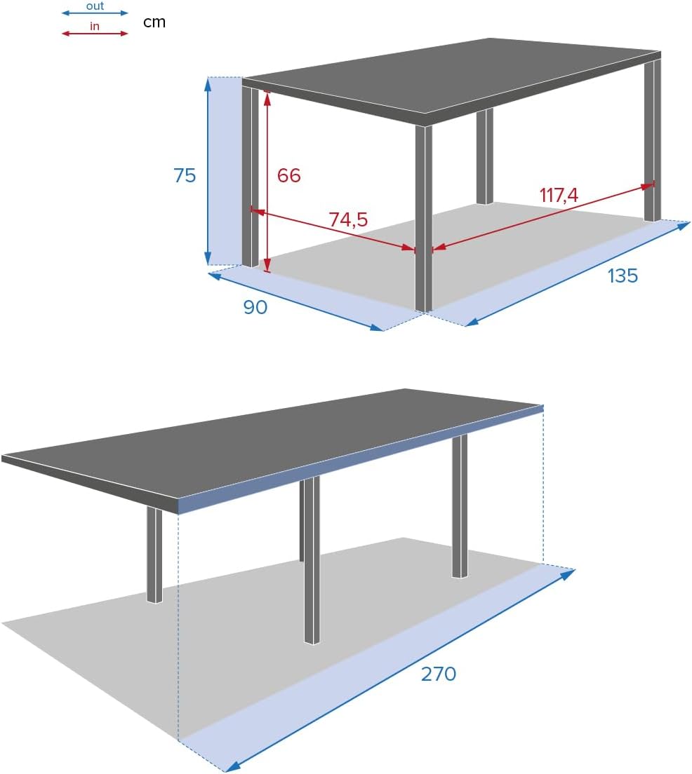Hespéride - Piazza Extensible - 220/320x100cm - 10 places, aluminium epoxy