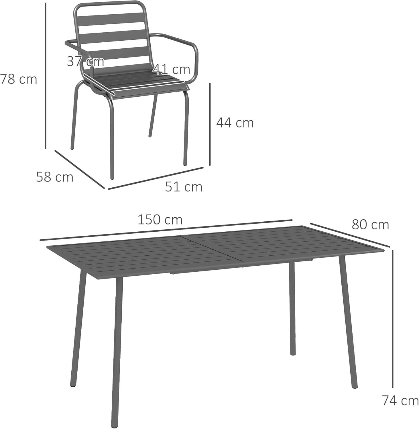 Outsunny - Salon de jardin 7 pièces - table + 6 chaises - acier gris foncé