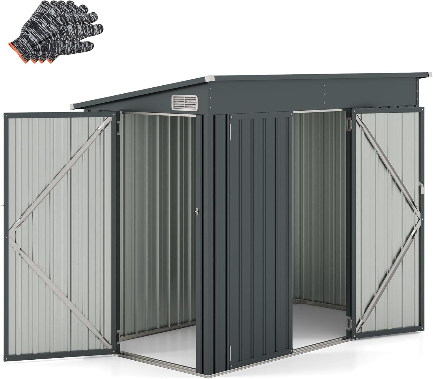 COSTWAY - Cabane de jardin métal 2,6㎡, porte sécurisée, toit penté, 4 gants, aérations.
