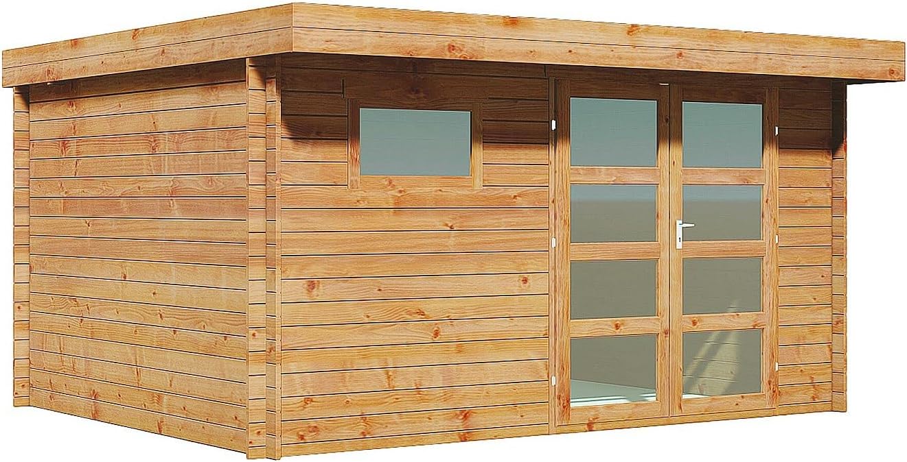 Vente-unique - abri de jardin bois toit plat 13m² 28mm épais CORALIO