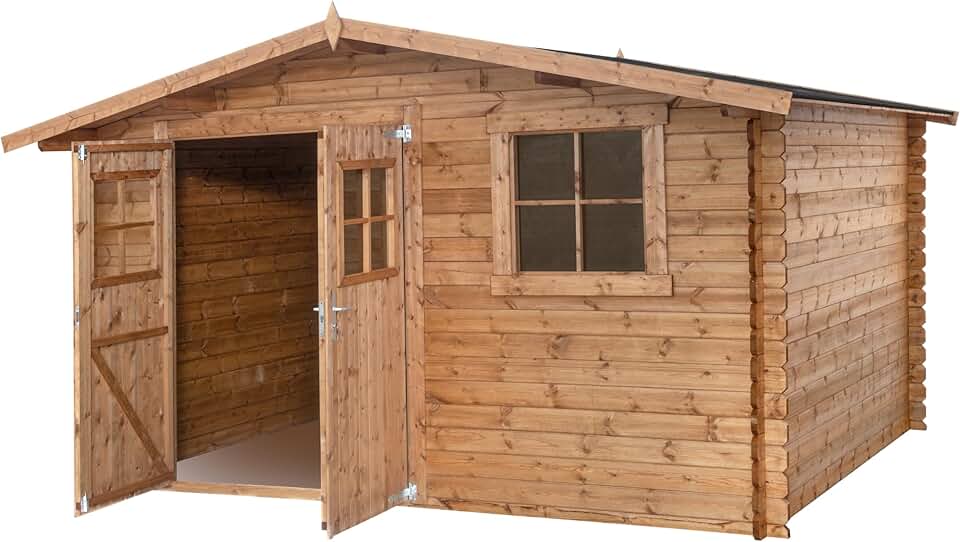 Abri de Jardin en Bois traité, EP 28mm, Surface utile 9.9m² INT043