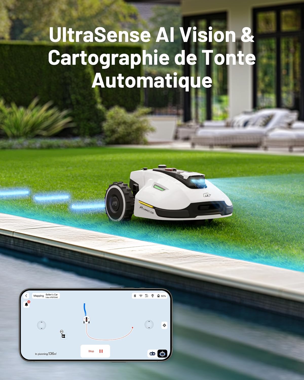 MAMMOTION - YUKA 2000 - 2000-2400m² - robot tondeuse sans fil, RTK+Vision, double disque, 4G