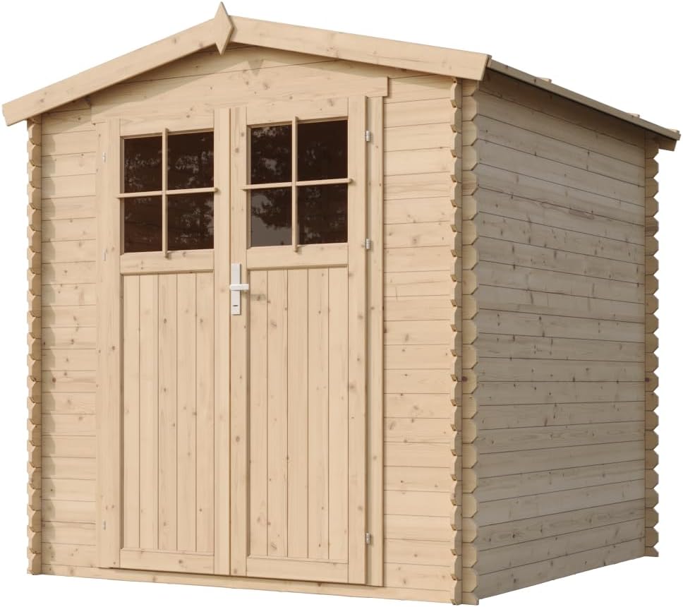 Abri de Jardin en Bois avec Sol TRAITÉ Porte verrouillable de Haute qualité - Stockage extérieur I216xL206xH218 cm/ 3.53 m2 - Toit imperméable, fenêtres TIMBELA M343F+M343G