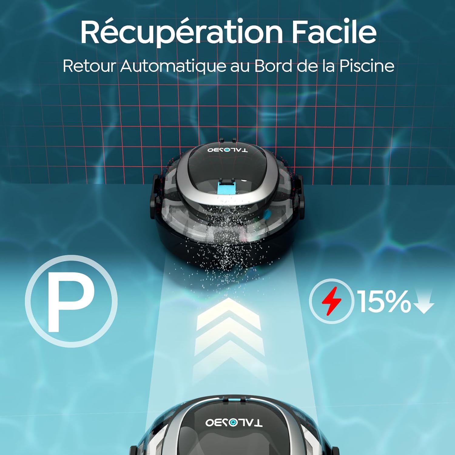 TALOSBO - S2 Série - Robot piscine double filtration, 90min autonomie, stationnement auto - 2026 TALOSBO S2