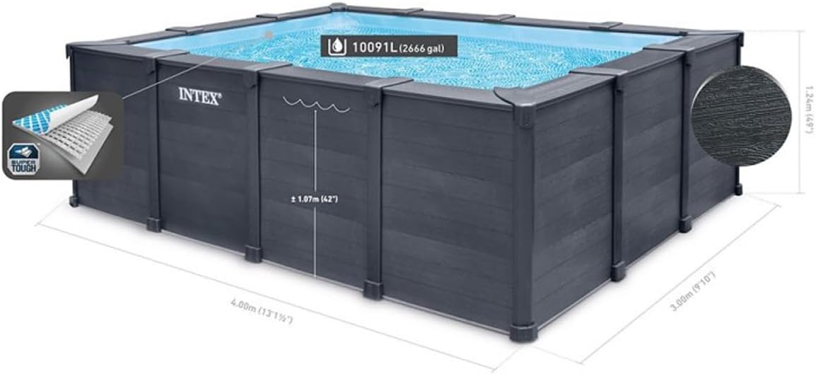 Intex - 26396GN - Kit Piscine Tubulaire rectangulaire Graphite (L) 4,00 x (l) 3,00 x (h) 1,24m