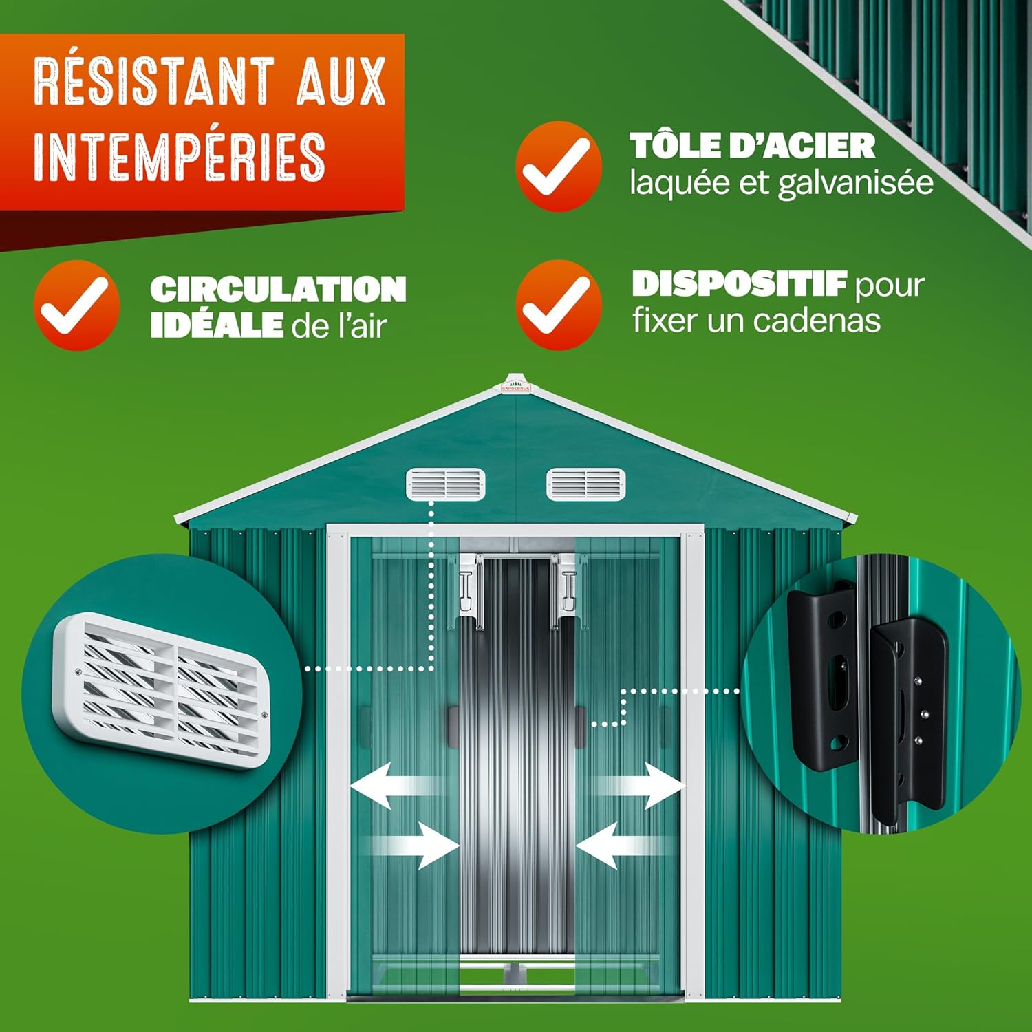 GARDEBRUK - Abri de Jardin XL 2m², 200x135x190cm, porte coulissante, vert