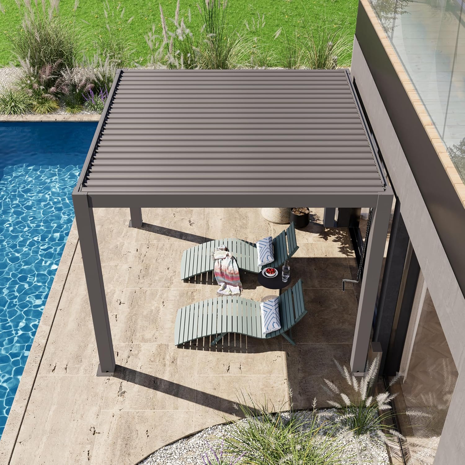 PRIMEYARD - Pergola 3x3 m aluminium, lames orientables, gris