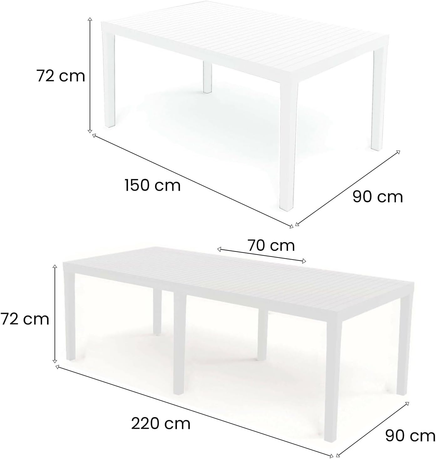 Dmora - Susa - 150x90x72 cm - table à manger extensible, blanc, Made in Italy