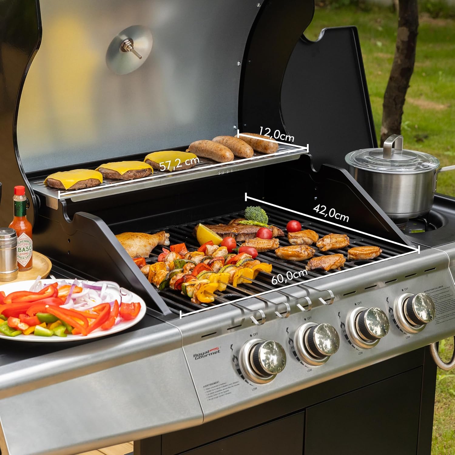 Royal Gourmet – Barbecue Série 4+1 – 14,5kW, inox, tablettes, 2 portes