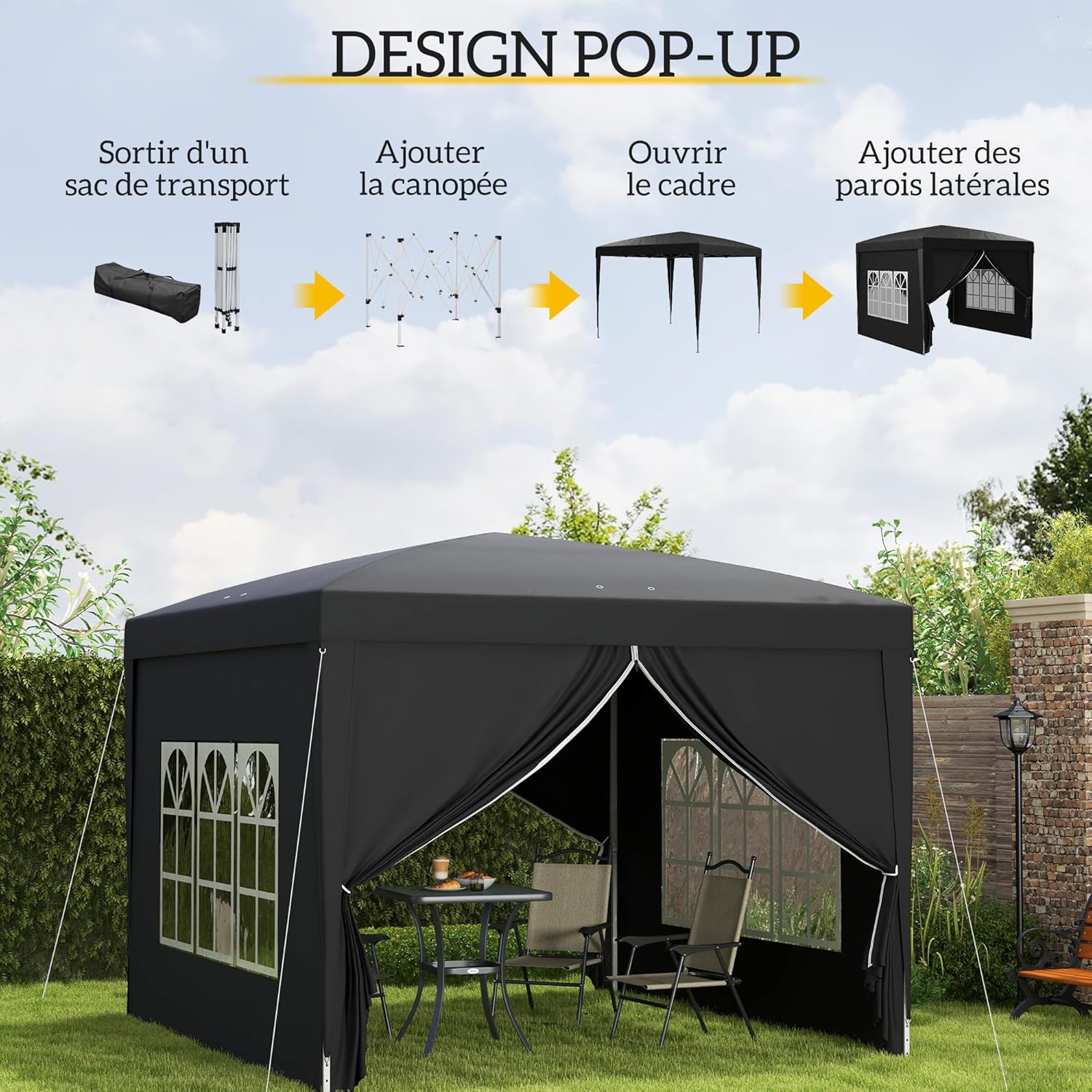 Outsunny - Tonnelle pliante série Barnum - 3x3m - 4 parois amovibles, sac transport