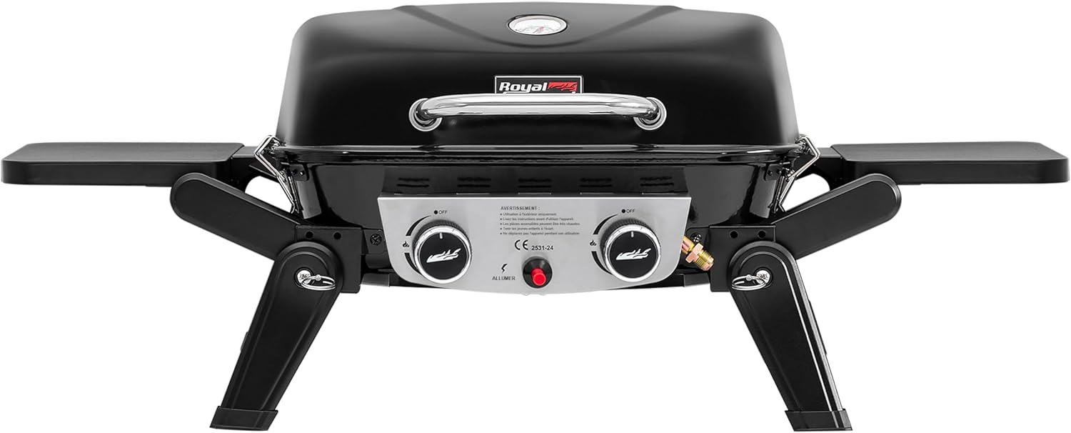 Royal Gourmet - Barbecue Gaz 2 brûleurs - 48x37 cm - tables pliables, 5kW