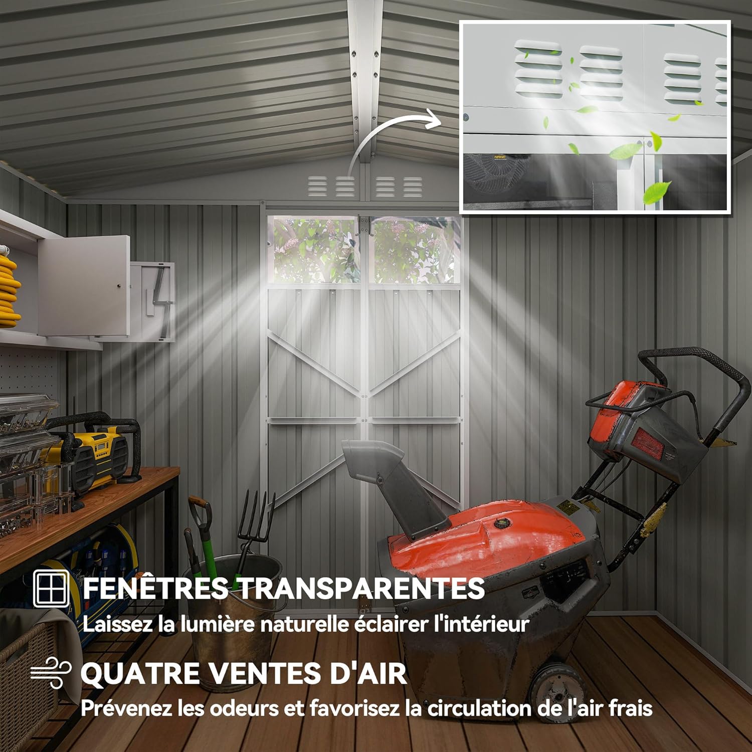 Outsunny Abri de Jardin en métal 2,7 m² cabane de Jardin 246 x 117 x 180 cm cabanon Rangement Outils avec fenêtre, 4 évents et Porte verrouillable, cabanon Jardin extérieur en Acier galvanisé, Gris
