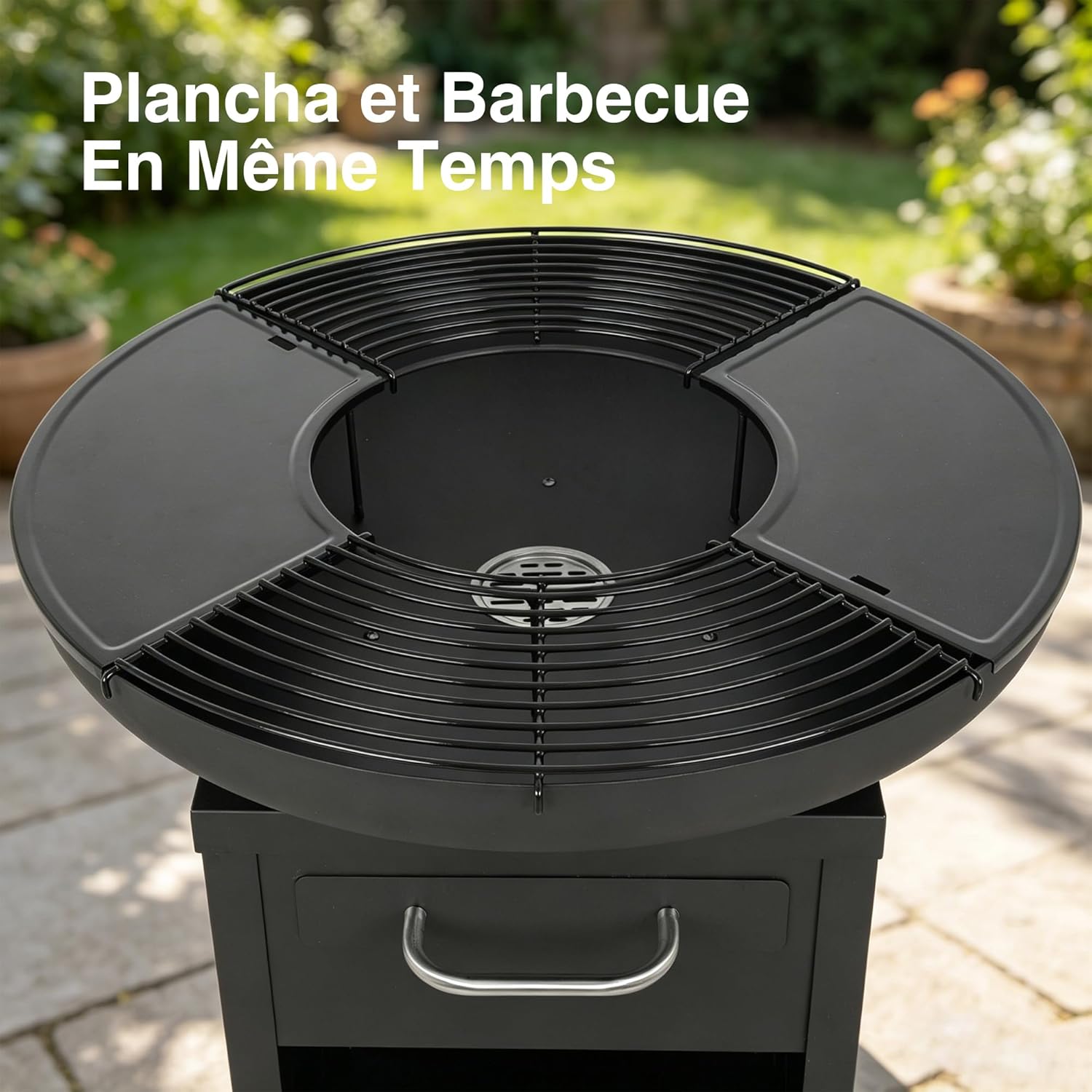 BIGHORN - Grand Brasero Plancha - Ø80x92 cm - Fer 42kg, plaques et grilles amovibles