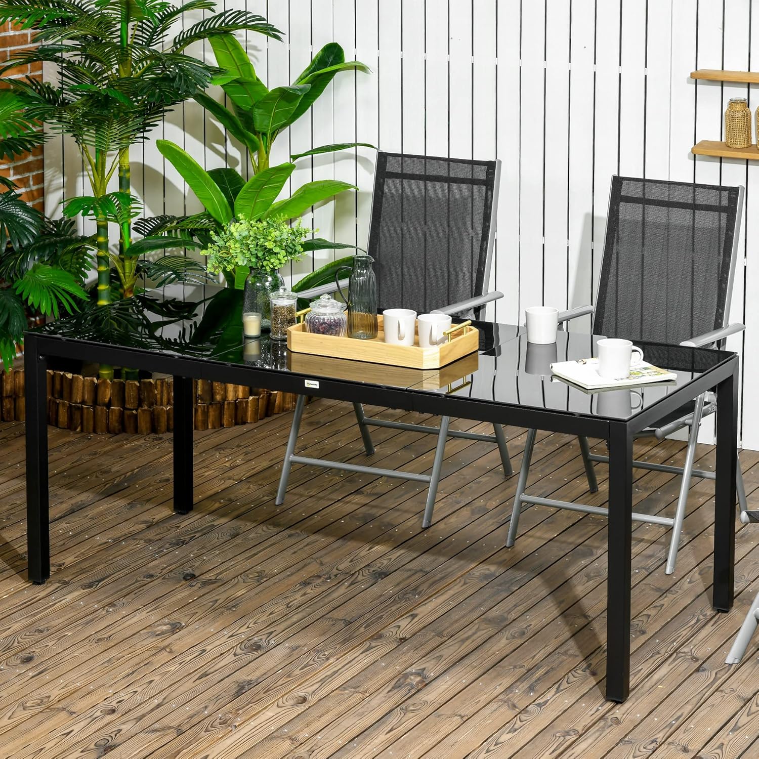 Outsunny - Table rectangulaire extérieur - 180x80x72cm - Aluminium et verre noir