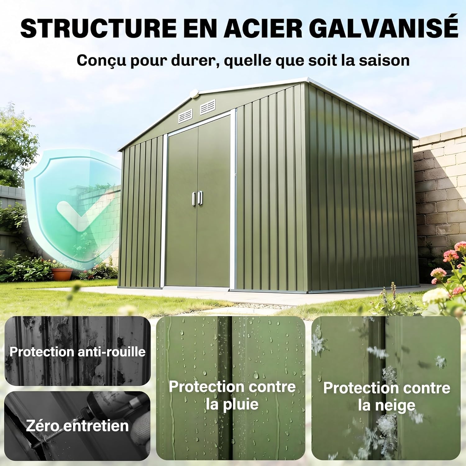 Outsunny - abri de jardin XXL - 277x195x192 cm - acier, portes coulissantes, 4 aérations, fondation