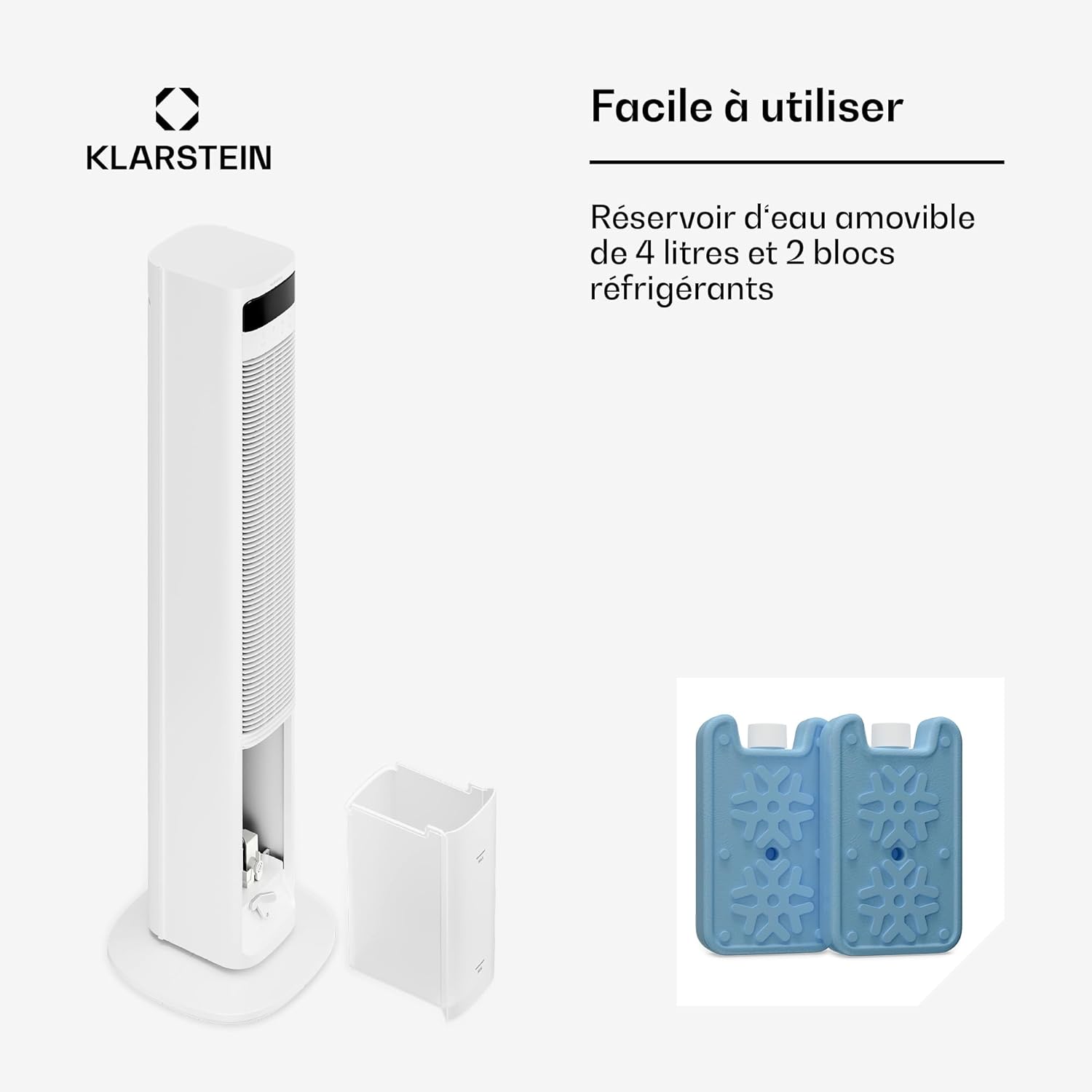 KLARSTEIN Rafraichisseur d’Air, Refroidisseur d’Air Évaporatif, 4L, Télécommande, 8 Niveaux, Mobile, Ventilateur Climatiseur pour Chambre 35m², White