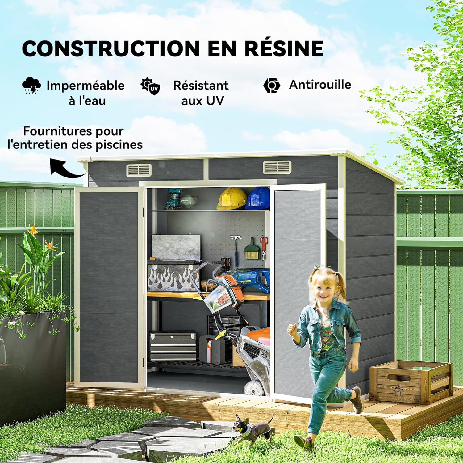 Outsunny - Abri de jardin 2,4x1,3m - aluminium/PP, fondation, fenêtres, 2,54m²