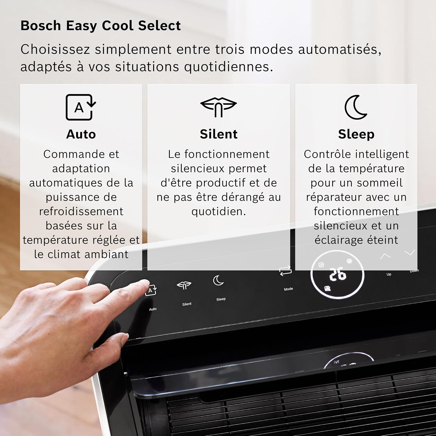 Bosch Cool 5100 Portable AC - 3 en 1 Climatiseur, Déshumidificateur, Ventilateur - 3,4 kW pour les pièces jusqu'à 46m² - Avec Mode Auto, Mode Silencieux et Mode Veille (43 db (A)) [Classe A+]