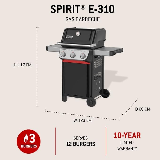 Weber - Spirit E-310 - 51 x 46 cm - 3 brûleurs, grille chaleur uniforme, roues durables