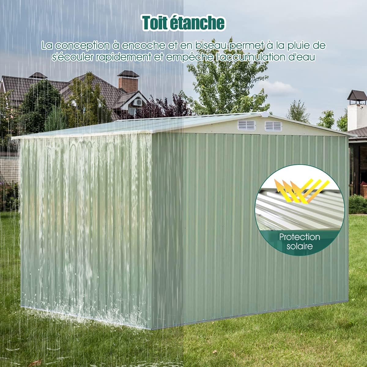 GOPLUS 4,75㎡ Abri de Jardin Métal Galvanisé, Cabine de Jardin Extérieur Portes Coulissantes, Résistant aux Intempéries, 8,34m³, Cabane de Rangement à Outils, 205 x 257 x 175 cm, Vert