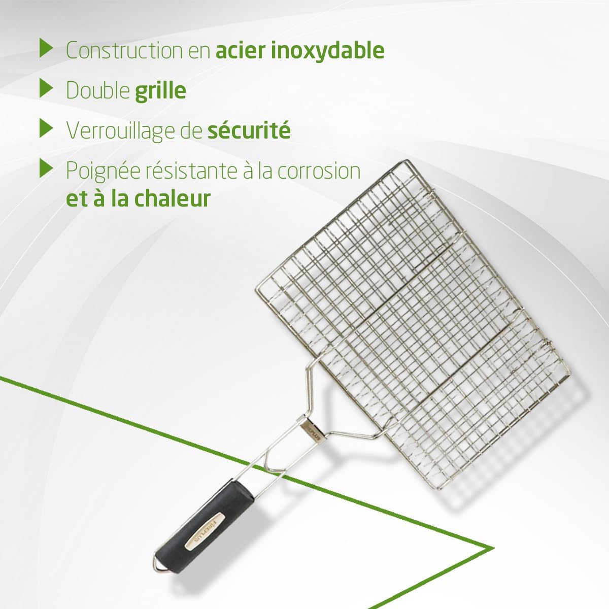 Amig - Fireplus Barbecue Grill | Double Grille en Acier Inoxydable | Avec Poignée en Caoutchouc Antidérapante | Avec Verrouillage de Sécurité | Dimensions: 32x21,5cm