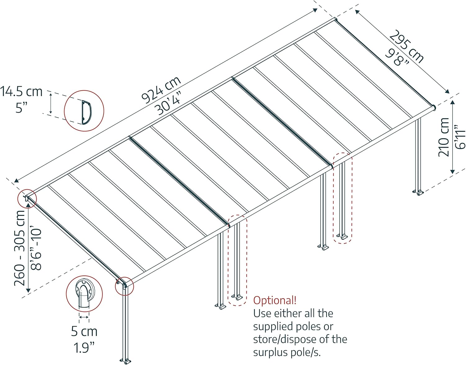 Canopia - Pergola aluminium adossée 27,3m², polycarbonate, garantie 12 ans