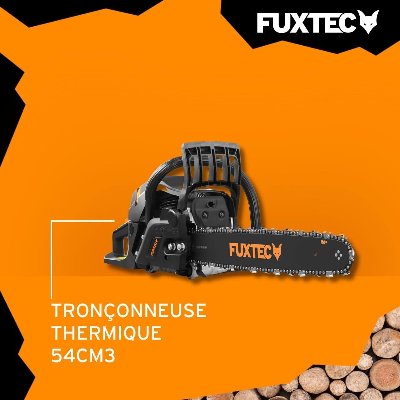 Fuxtec Tronçonneuse Thermique 46 cm - 18 Pouces FX-KS255 Black Edition 54cm3 2 Temps Essence 2,3kW Élagage Ébranchage Bois De Chauffage