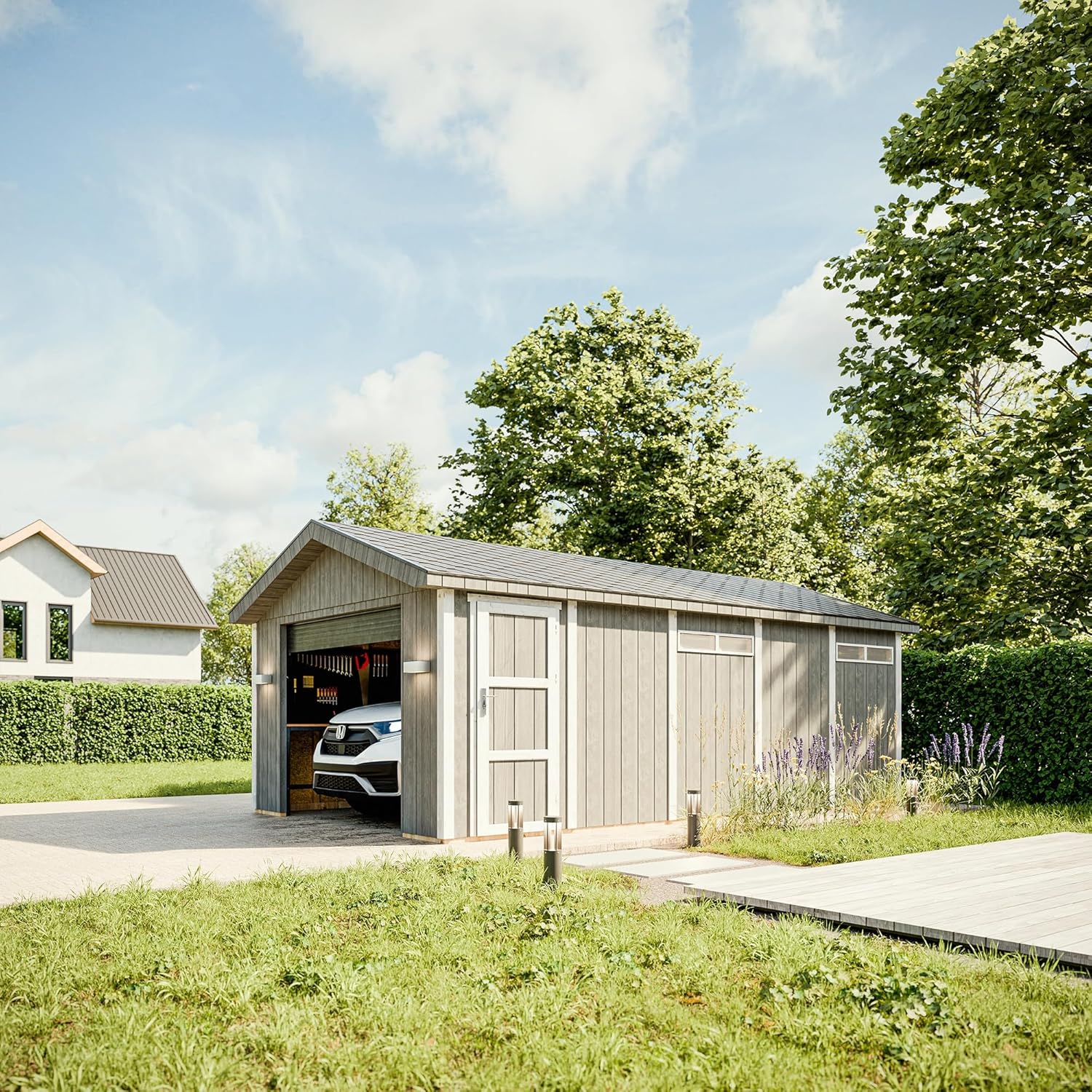Garage de Jardin QUALITÉ Premium - Abri de Jardin - 21 m²- L378xl648 cm - Construction en Panneaux LP Smartside - Rangement pour vélos, Remise à Outils - TIMBELA M992B