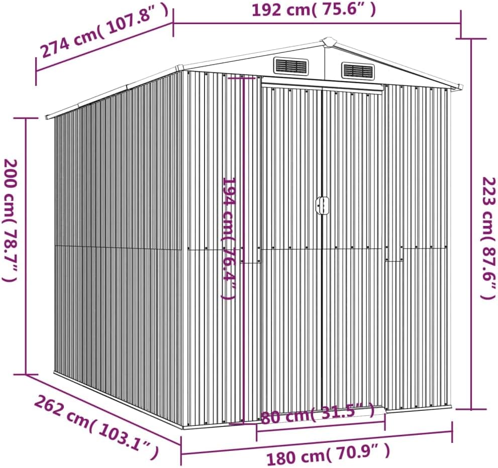 vidaXL - Abri de Jardin Anthracite - 192x274x223 cm - Acier galvanisé