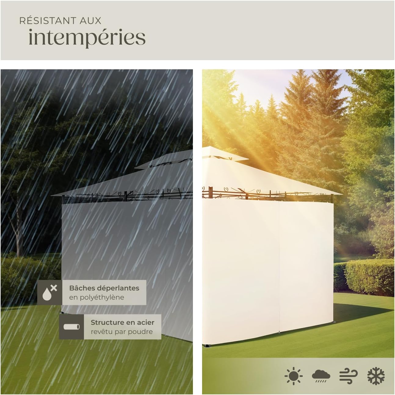 tectake - Tonnelle de jardin acier 4x3m imperméable UVP 50+, rideaux