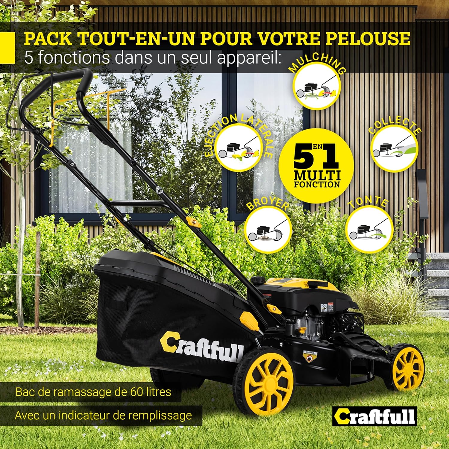 Craftfull - Tondeuse autotractée OHV 223cm³, 53cm, 7 réglages - CR-224-30