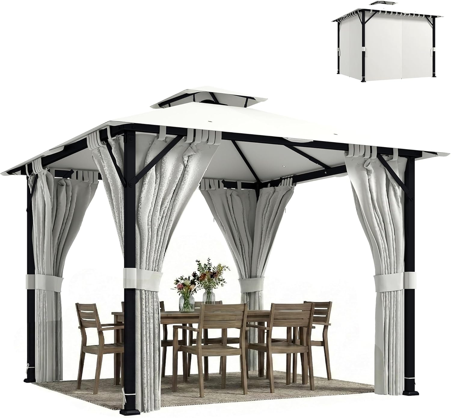 Outsunny - tonnelle pavillon 3x3m - métal robuste, toit double, rideaux, UPF50+