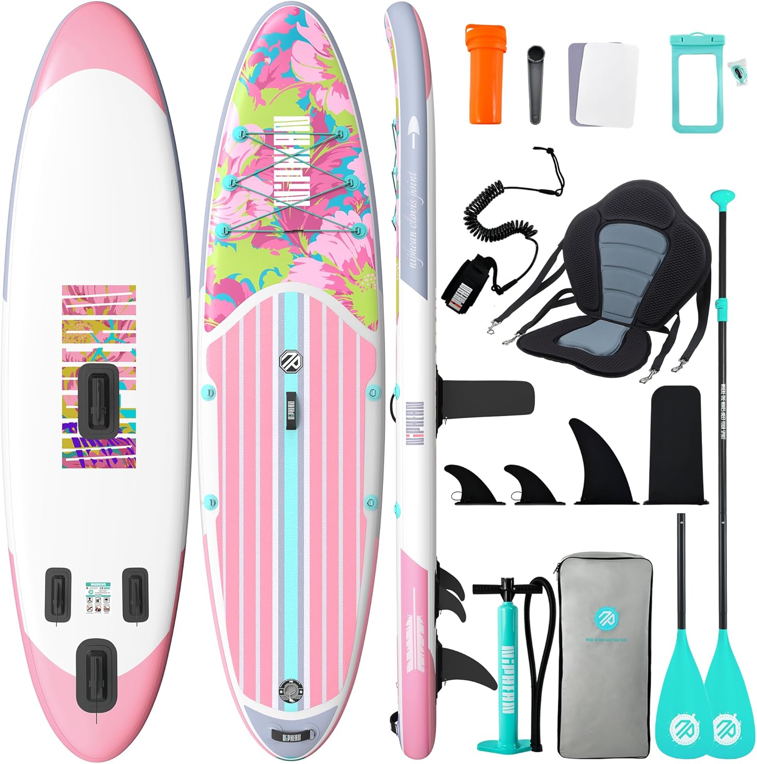 Niphean Paddle Gonflable Adulte avec Tous Les Accessoires, 320cm Planches de Stand Up Paddle Gonflables pour Tous Les Niveaux, Sup avec Capacité 200 kg pour 2 Personnes, Paddle Gonflable avec Siège