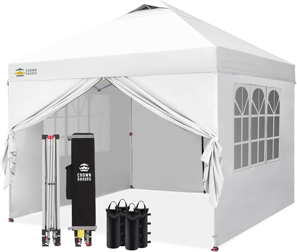 CROWN SHADES - Tonnelle Pliante - 3x3m - Imperméable, UPF 50+, 4 parois, sacs, blanc