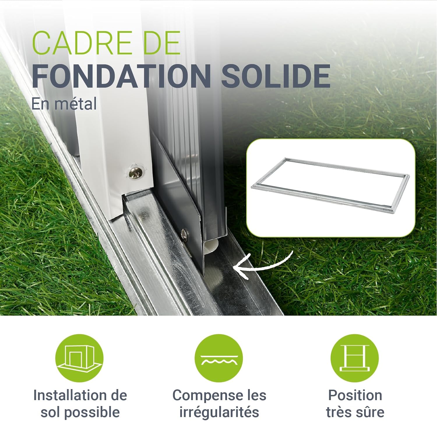Juskys - abri métallique S - fondation, porte coulissante, verrou, gris