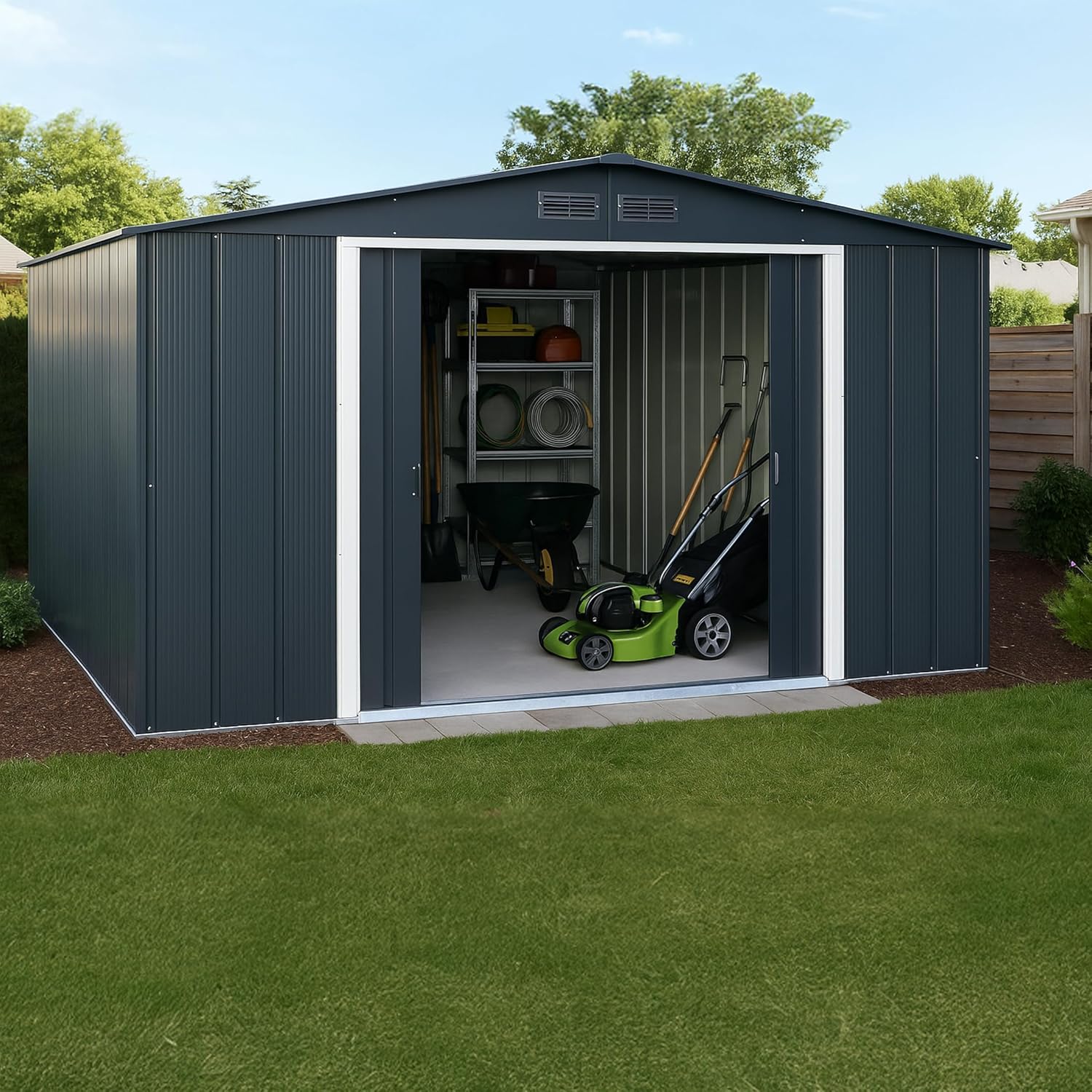 Duramax - ECO Abri de jardin métal 11,68m² toit renforcé anthracite 10x12