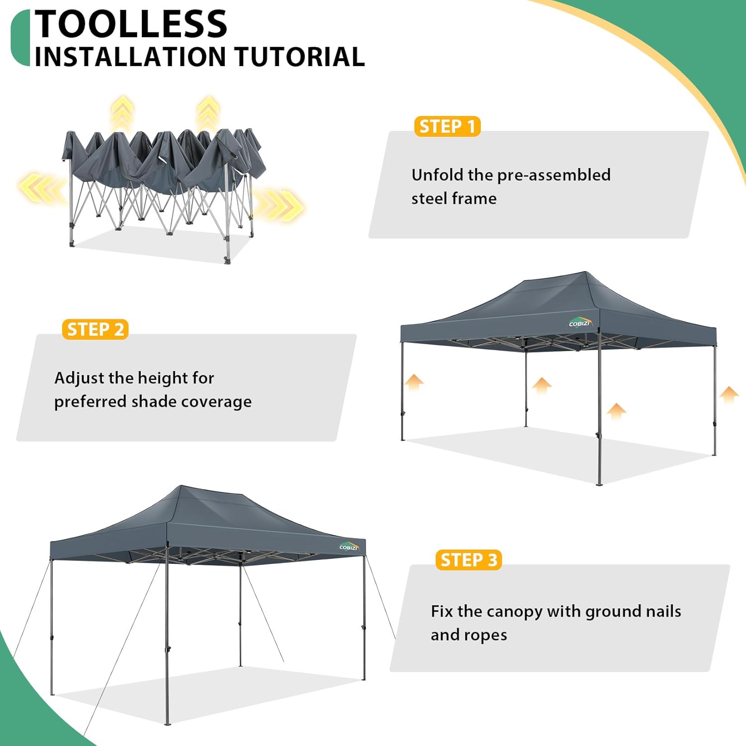 COBIZI - Tonnelle pliante série - 3x4,5m - étanche, UV50+, 4 panneaux